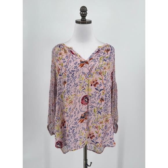 Velvet by Graham Spencer Pink Floral Viscose Long Sleeve Tunic Top Sz L - Picture 1 of 7
